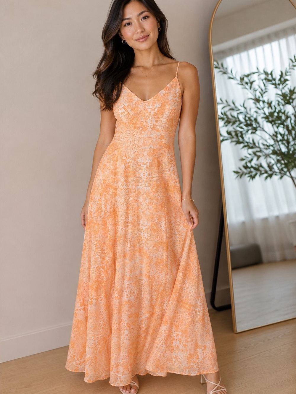 Forever 21 Peach & Cream Printed Maxi Skirt